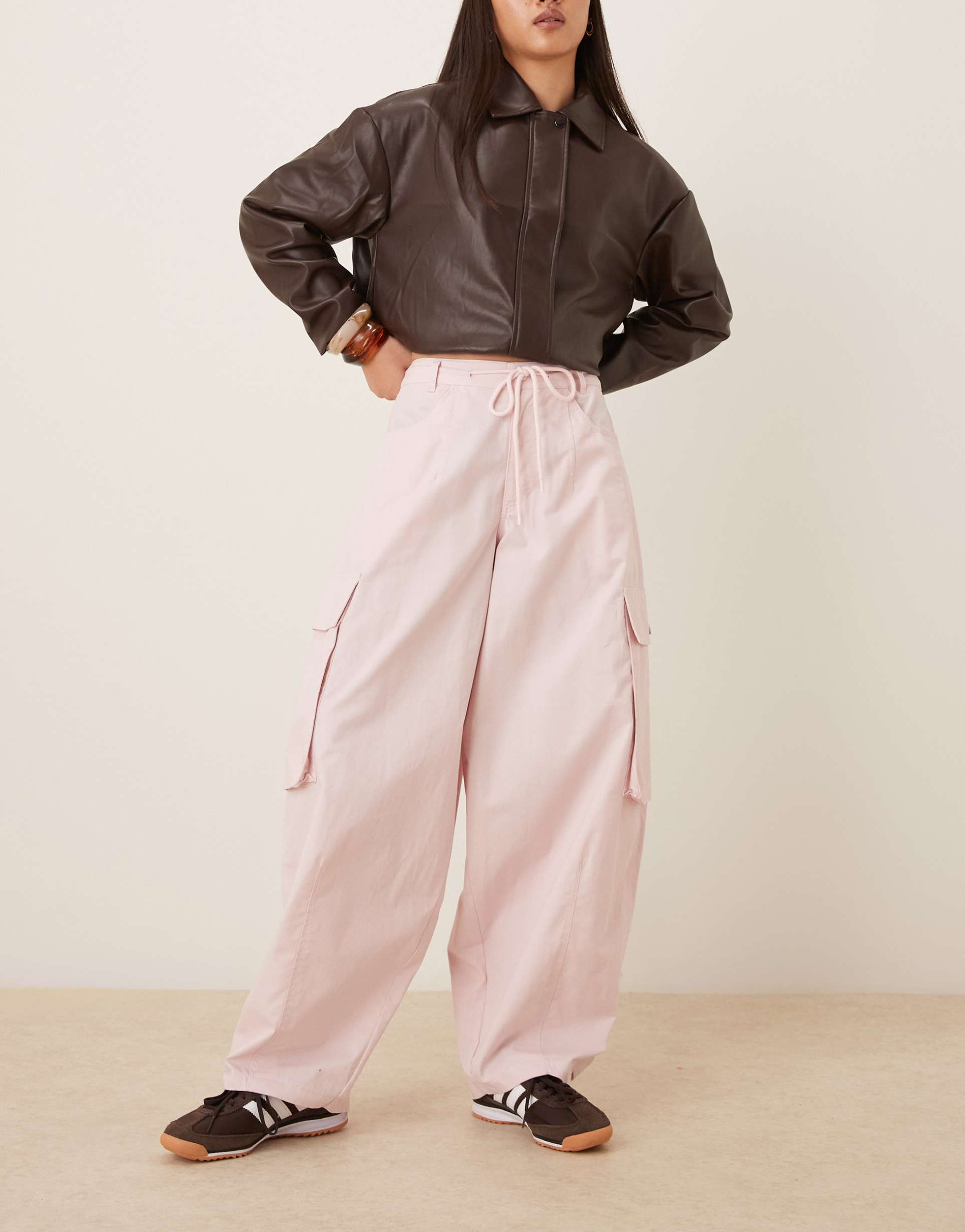 asos design oversized balloon pants with pocket details in blush pink