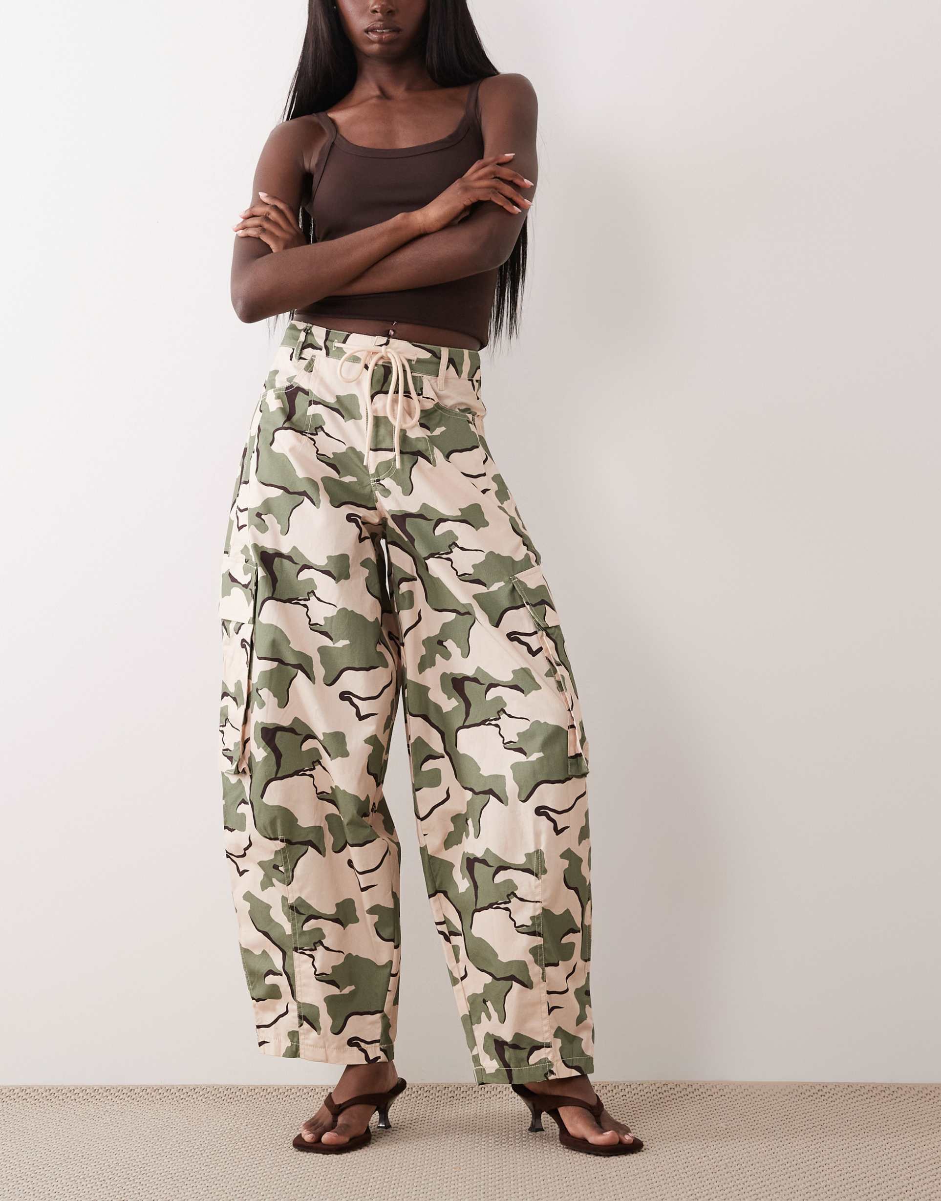 asos design oversized balloon pants with pocket details in camo print