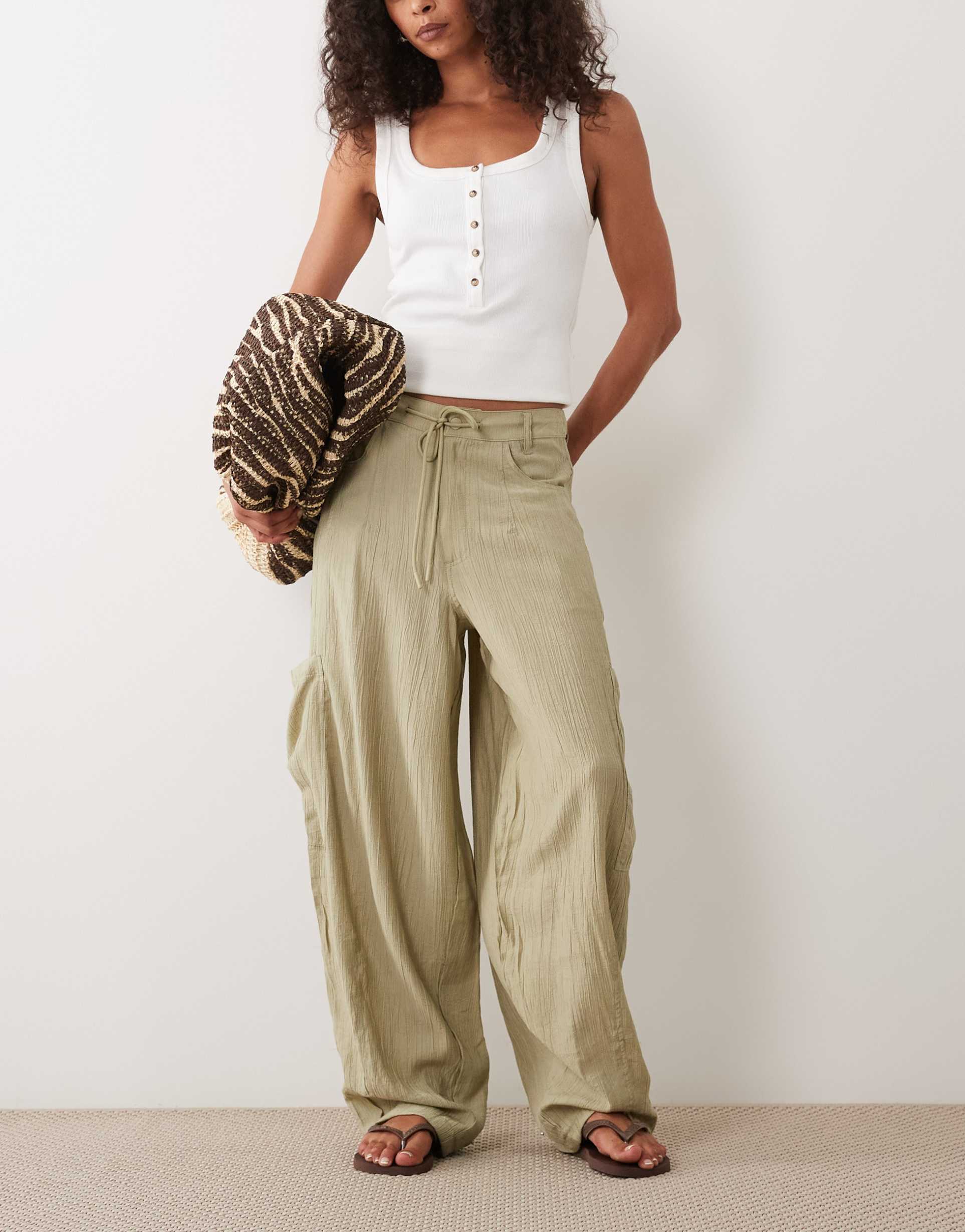 asos design oversized balloon pants with pocket details in stone