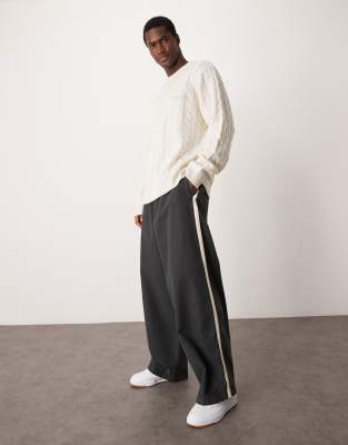 oversized balloon pants with side stripe in charcoal-Gray