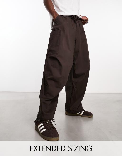 ASOS DESIGN oversized balloon parachute cargo pants in chocolate brown 