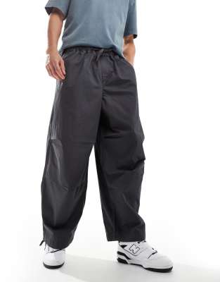 Asos Design Oversized Balloon Parachute Pants In Charcoal-gray