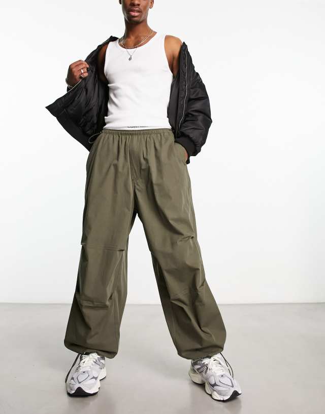 ASOS DESIGN oversized balloon parachute pants in khaki