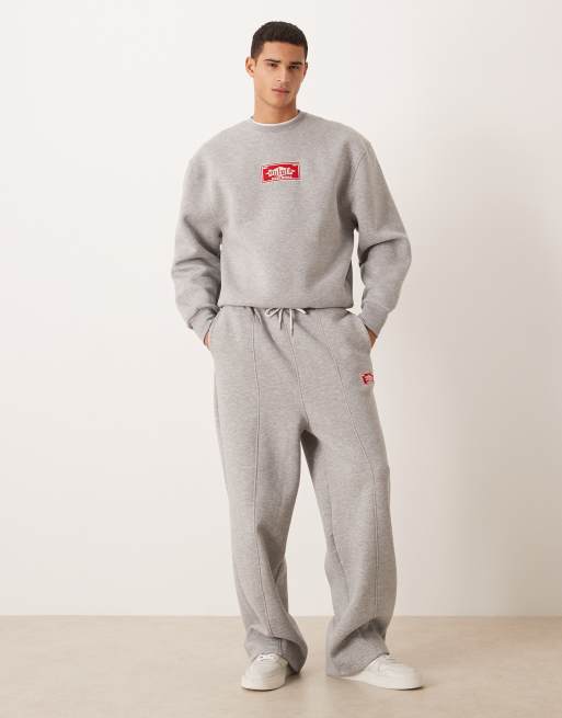ASOS DESIGN oversized balloon pintuck sweatpants with embroidery in heather gray - part of a set