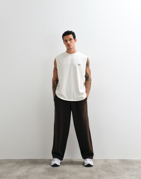 ASOS DESIGN oversized balloon pleated jogger in brown