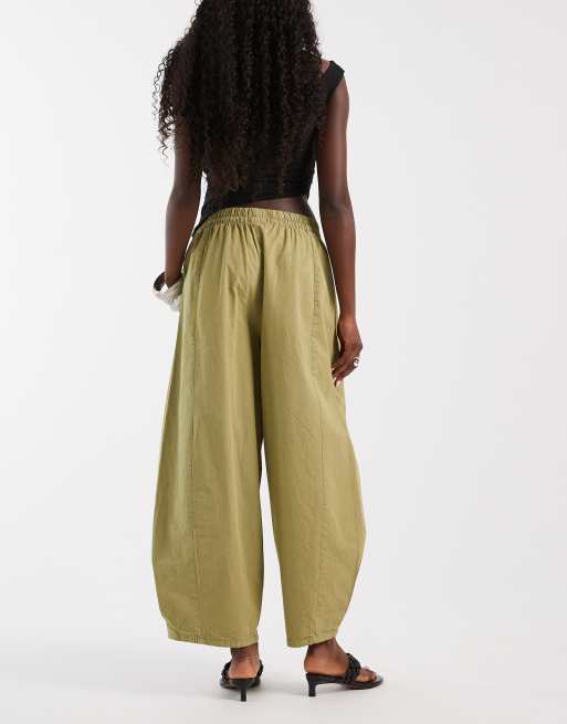 ASOS DESIGN oversized balloon pull on pants in khaki green, 5 of 5