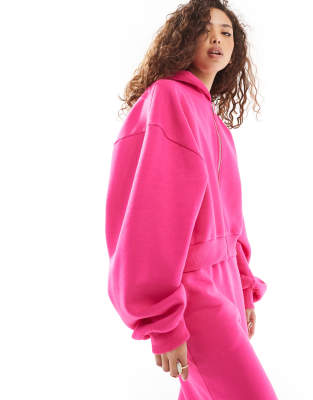 Asos Design Oversized Balloon Sleeve Zip Up Hoodie In Pink - Part Of A Set-red