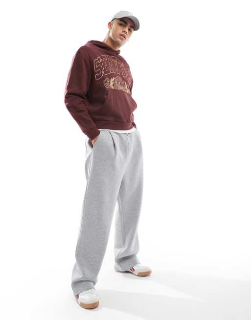 ASOS DESIGN oversized balloon trackies with pleat in grey marl