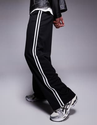 oversized balloon sweatpants with side tape in black