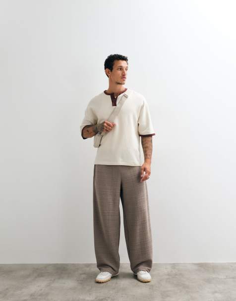 ASOS DESIGN oversized balloon textured jogger with side pleat in beige - view 1