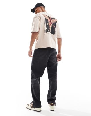 Asos Design Oversized Band T-shirt With Nirvana Prints In Neutral