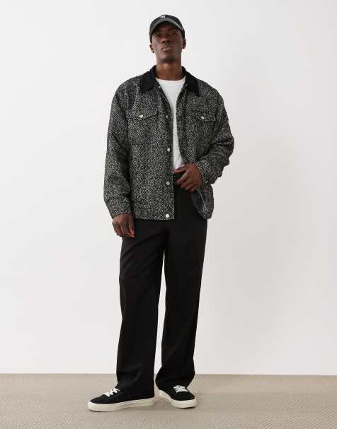 ASOS DESIGN oversized barn jacket in grey herringbone - view 1