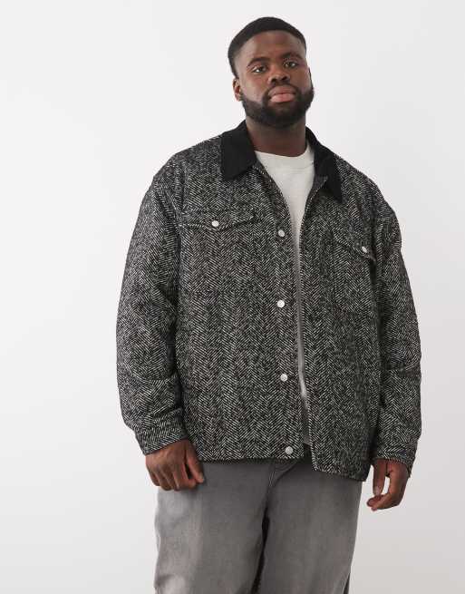 ASOS DESIGN oversized barn jacket in grey herringbone, 2 of 5
