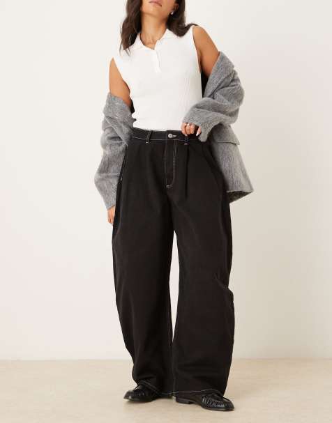 ASOS DESIGN oversized barrel jean in washed black - view 1