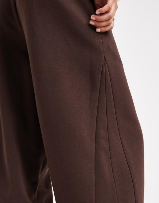 ASOS DESIGN oversized barrel leg brushback sweatpants with seam detail in chocolate brown