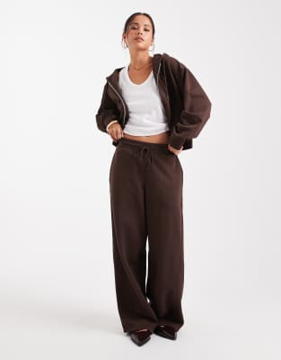 Asos Design Oversized Barrel Leg Brushback Sweatpants With Seam Detail In Brown