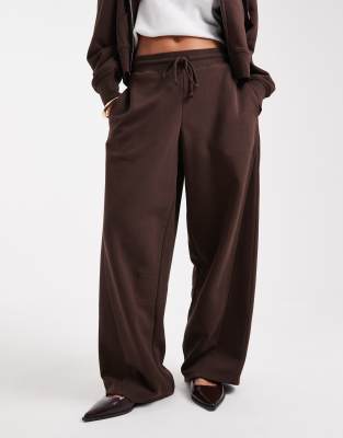 Asos Design Oversized Barrel Leg Brushback Sweatpants With Seam Detail In Brown