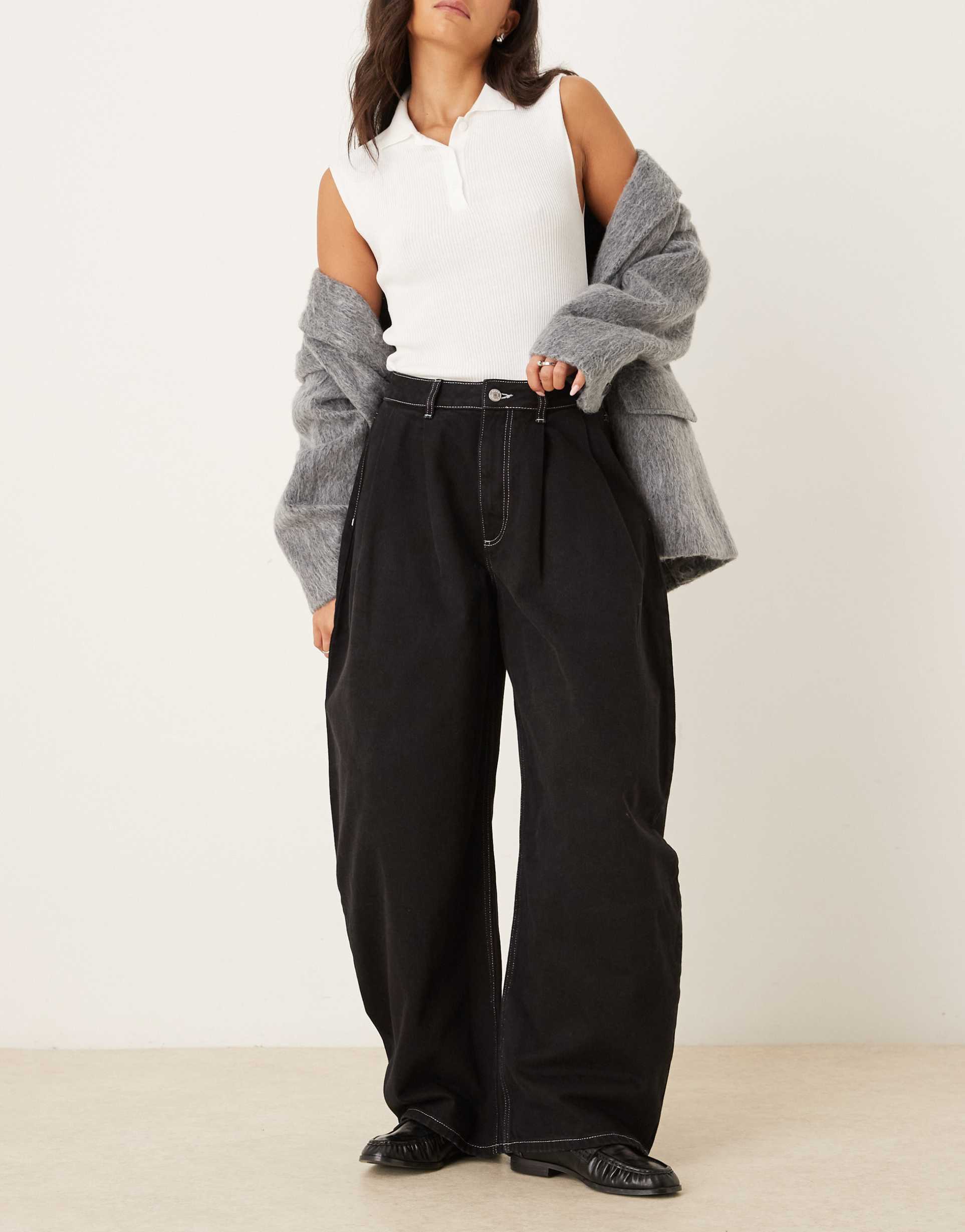 asos design oversized barrel leg jeans in washed black