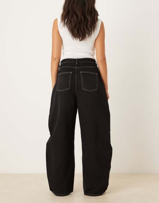 ASOS DESIGN oversized barrel leg jeans in washed black, 2 of 5