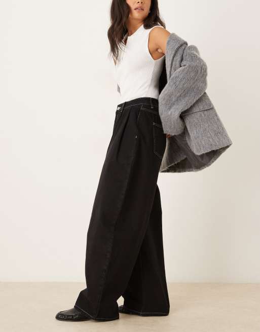 ASOS DESIGN oversized barrel leg jeans in washed black, 3 of 5
