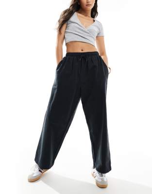 Asos Design Oversized Barrel Leg Pull On Pants In Black
