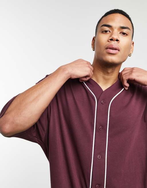 ASOS DESIGN oversized organic baseball t-shirt in burgundy with Chicago  city print