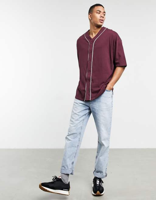 ASOS DESIGN organic oversized long sleeve baseball jersey shirt in