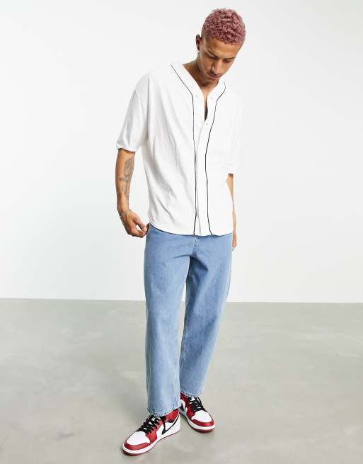 Kilometers houten voor de helft ASOS DESIGN oversized baseball jersey shirt in white - WHITE | ASOS