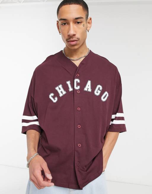 ASOS Oversized Baseball Jersey Shirt in Red for Men