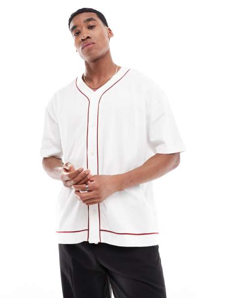 ASOS DESIGN - Oversized baseball T-shirt met knopen in wit met contrasterende biezen - view 1
