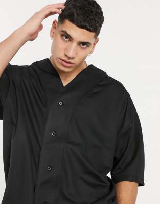 ASOS DESIGN oversized baseball t-shirt with half sleeve in black mesh