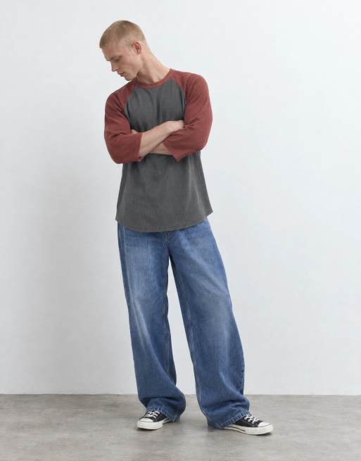 ASOS DESIGN oversized baseballtop met wafelstructuur en wassing met lange mouwen in grijs en bruin, 7 van 10