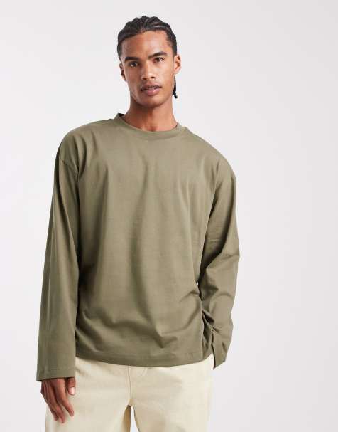 ASOS DESIGN - Oversized basic T-shirt met lange mouwen in kaki - view 1