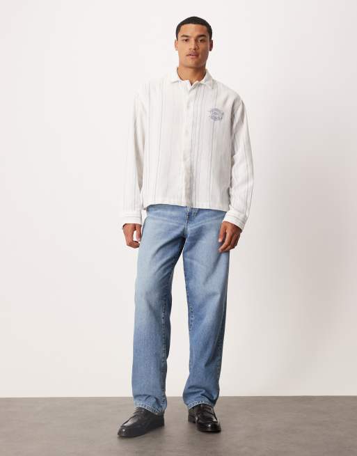 ASOS DESIGN oversized basket weave shirt in white and blue stripe