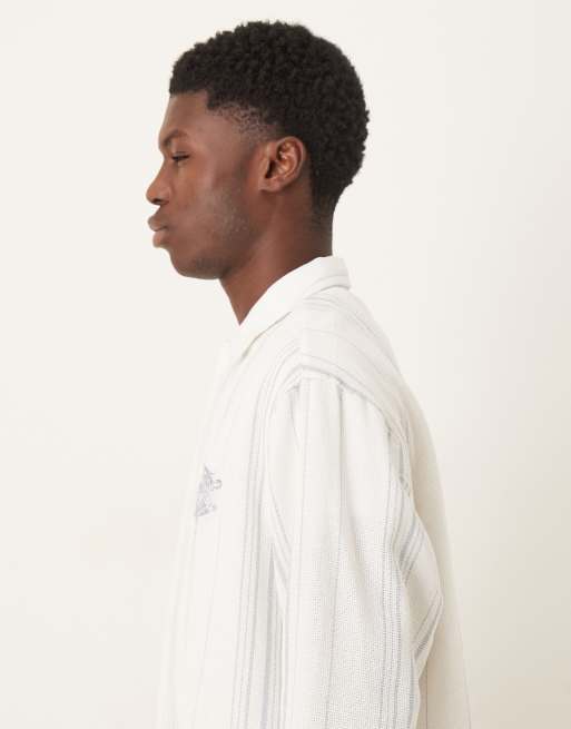 ASOS DESIGN oversized basket weave shirt in white and blue stripe, 4 of 5