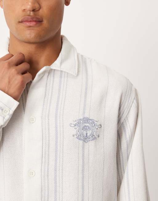 ASOS DESIGN oversized basket weave shirt in white and blue stripe
