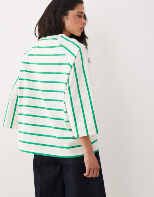 ASOS DESIGN oversized batwing sleeve top in green and white stripe, 3 of 4