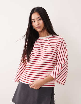 Asos Design Oversized Batwing Sleeve Top In Red