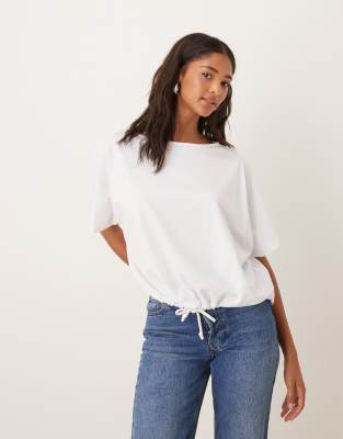 Asos Design Oversized Batwing Top With Drawstring Detail In White