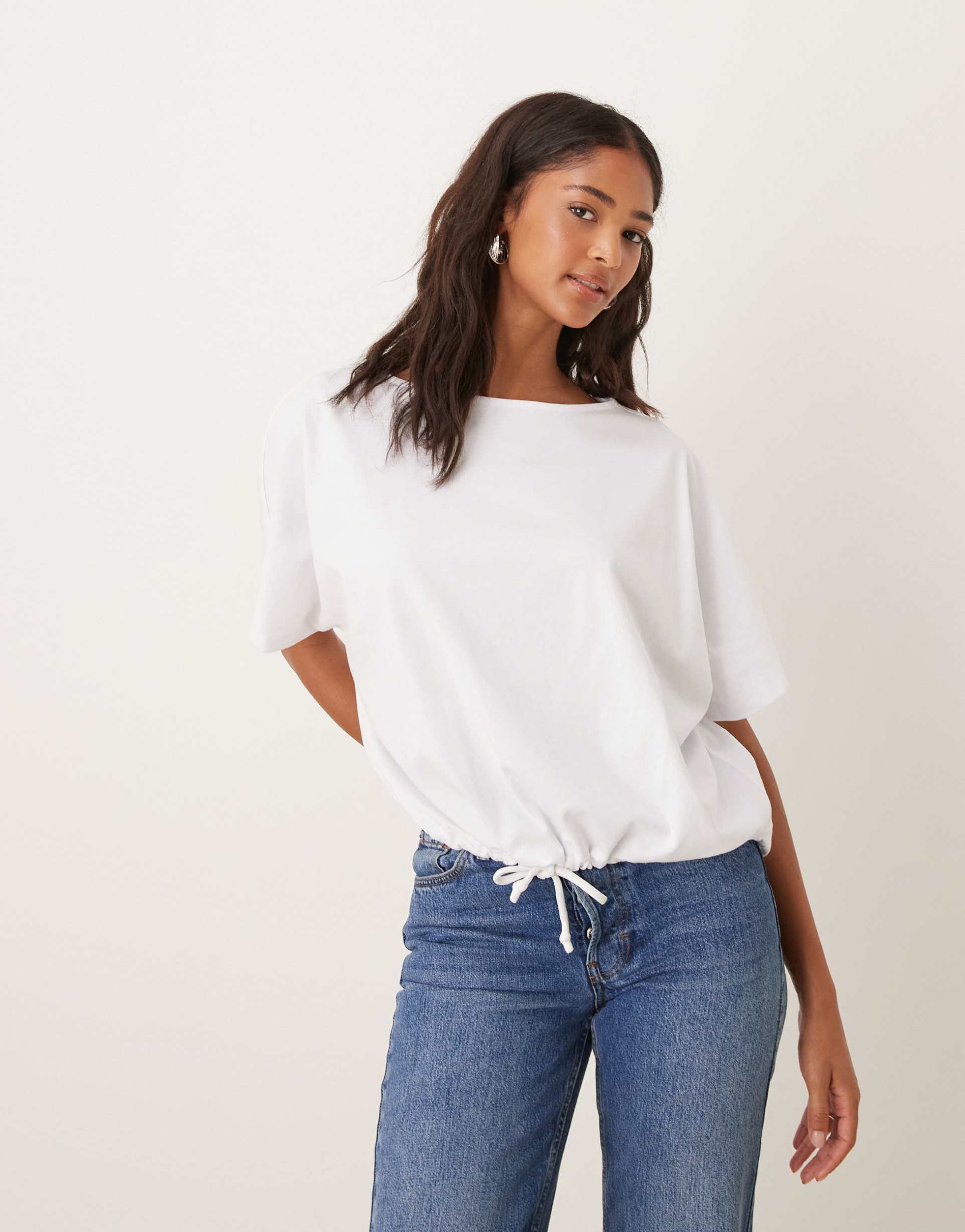 asos design oversized batwing top with drawstring detail in white