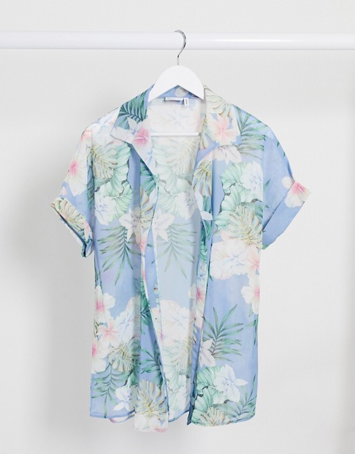 ASOS DESIGN oversized beach shirt in blue hawaiian palm print