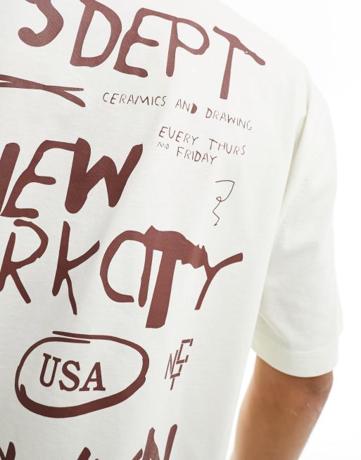 ASOS DESIGN - Oversized, beige T-shirt med abstrakt kunstprint på ryggen, 2 af 4