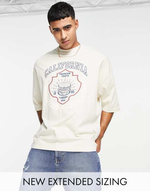 ASOS DESIGN - Oversized, beige T-shirt med college-print foran 