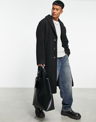 ASOS DESIGN oversized belted longline wool look overcoat in black