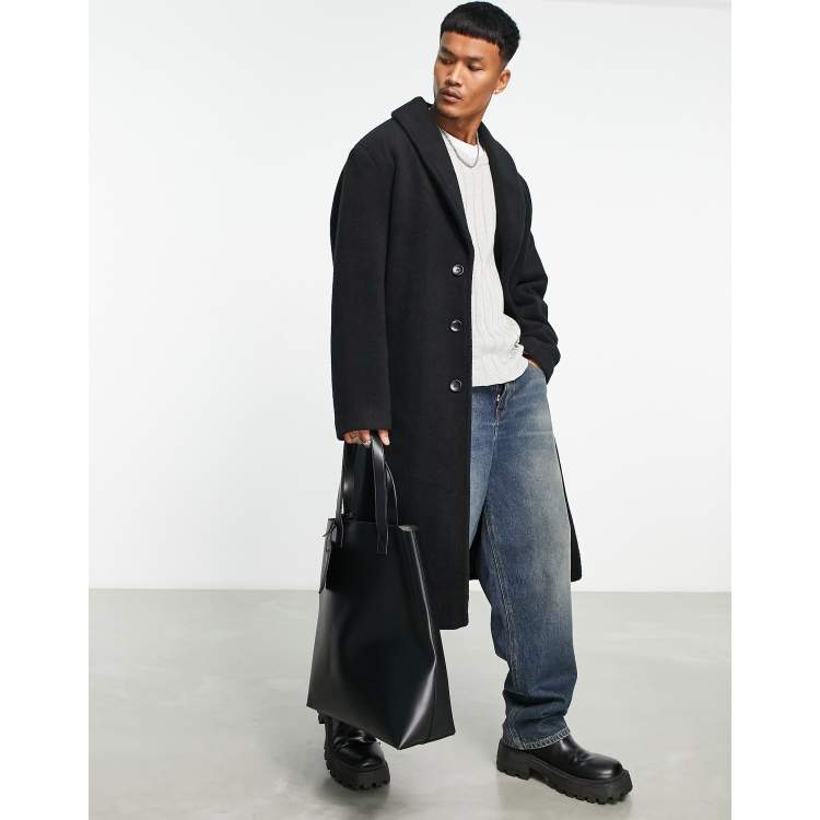 ASOS DESIGN oversized belted longline wool look overcoat in black ASOS