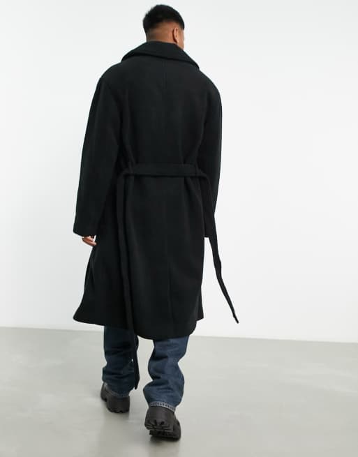 ASOS DESIGN oversized belted longline wool look overcoat in black ASOS