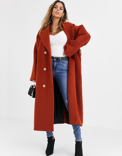 ASOS DESIGN oversized belted maxi coat in rust