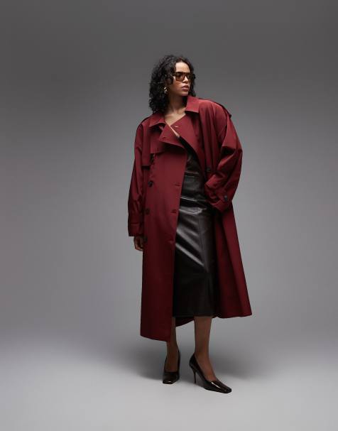 ASOS DESIGN oversized belted maxi trench coat in red