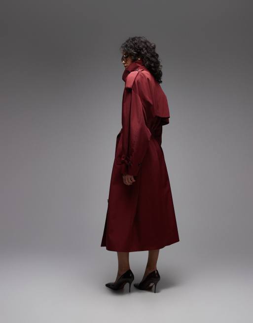 ASOS DESIGN oversized belted maxi trench coat in red, 4 of 4