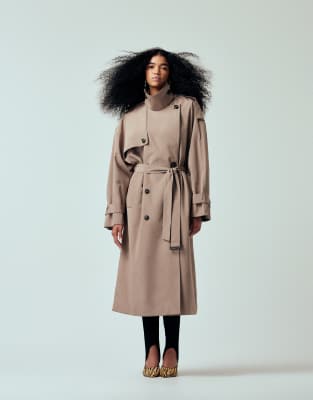 Asos Design Oversized Belted Maxi Trench Coat In Neutral